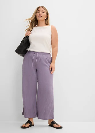 Palazzo broek van luchtige mousseline, Kleur: rookviolet