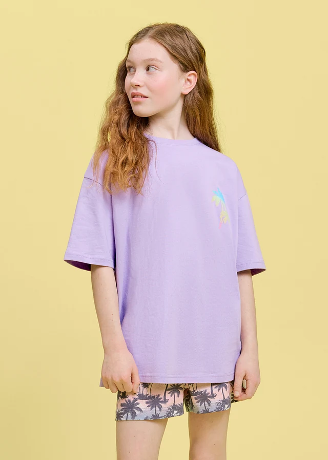 Oversized shirt van puur biologisch katoen, Kleur: lila met print