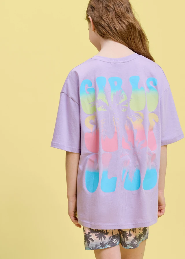 T-shirt oversize 100% coton, Couleur: mauve imprimé
