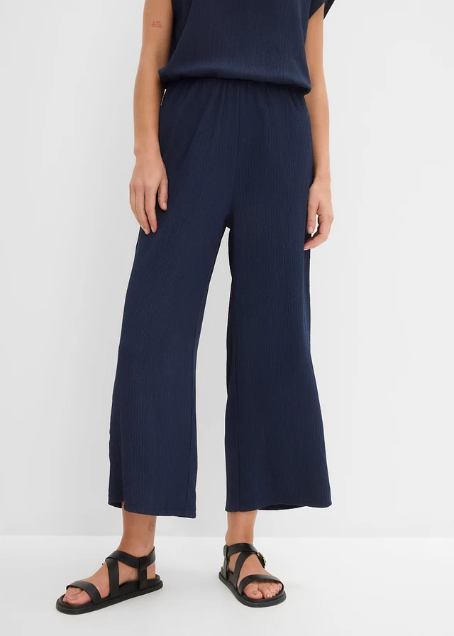 Culotte nohavice zo štruktúrovaného materiálu • tmavomodrá • obchod bonprix