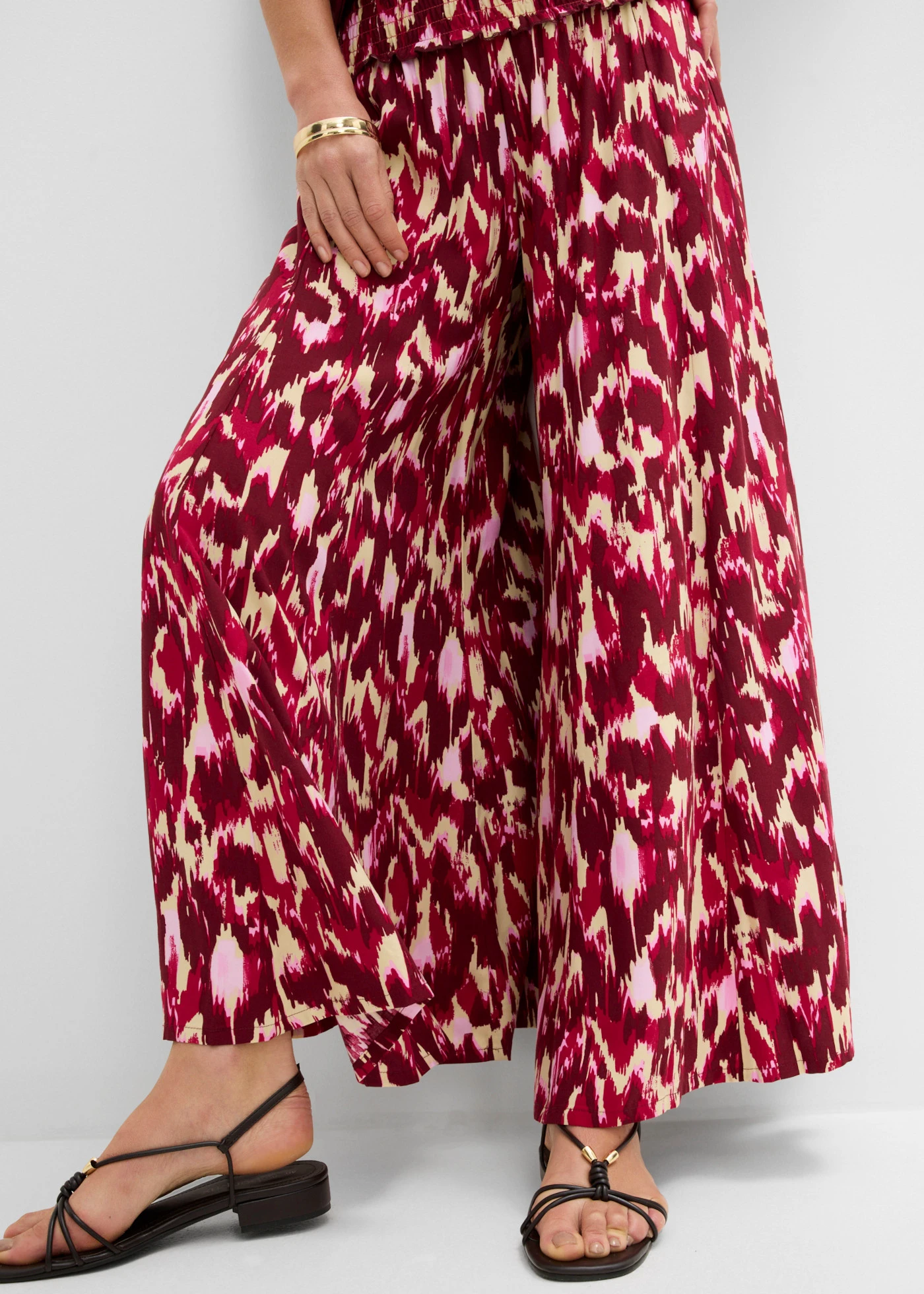 Pantalon palazzo en viscose fluide • magenta-écru imprimé • product-page.page-title-suffix