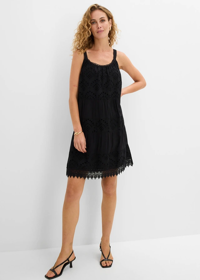 Jurk me spaghettibandjes en kant, van viscose • zwart • product-page.page-title-suffix