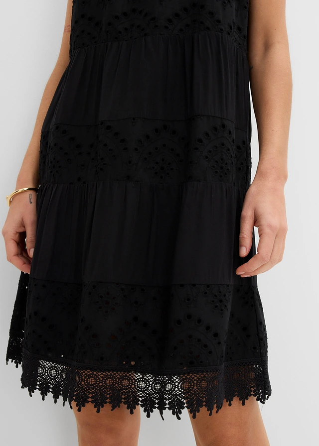 Robe à fines bretelles en viscose avec dentelle • noir • product-page.page-title-suffix
