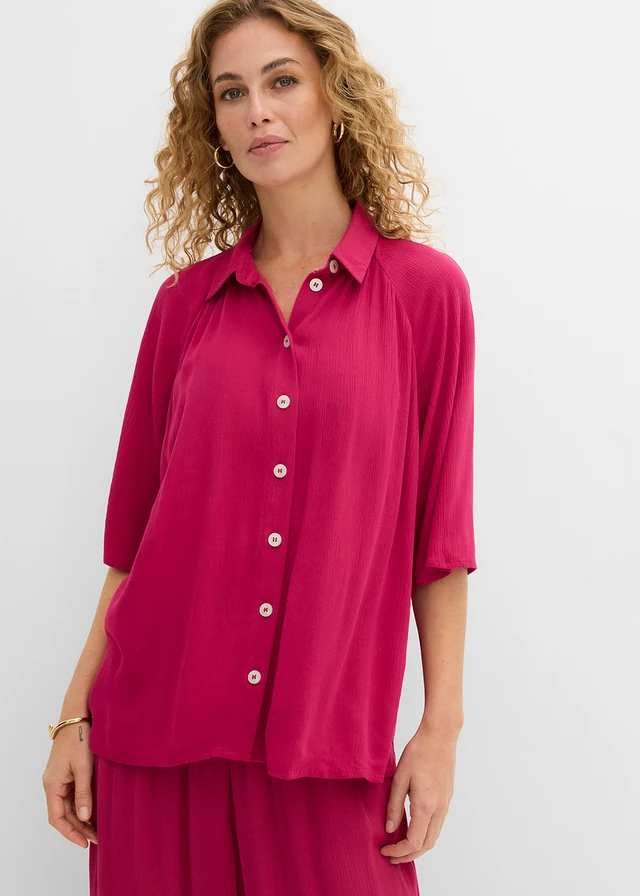 Oversize halenka ze strukturované viskózy • bobulově červená • bonprix obchod