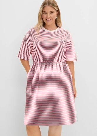 Jersey T-shirt jurk van puur katoen, Kleur: rood-wit gestreept