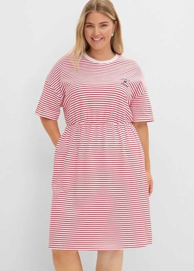 Robe en jersey 100% coton, Couleur: rouge/blanc rayé