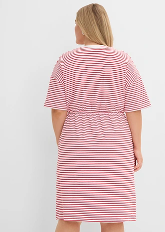 Jersey T-shirt jurk van puur katoen, Kleur: rood-wit gestreept