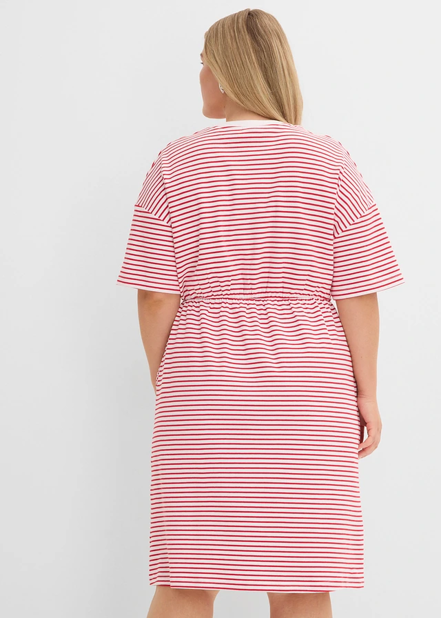 Rochie din jerse din bumbac 100%, culoare: roșu/alb dungat