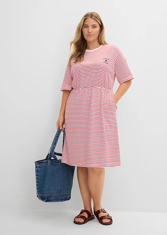Jersey T-shirt jurk van puur katoen, Kleur: rood-wit gestreept