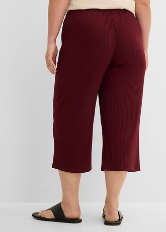 Geribde jersey broek met comfortabele tailleband, Kleur: esdoornrood