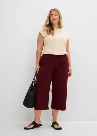 Geribde jersey broek met comfortabele tailleband, Kleur: esdoornrood