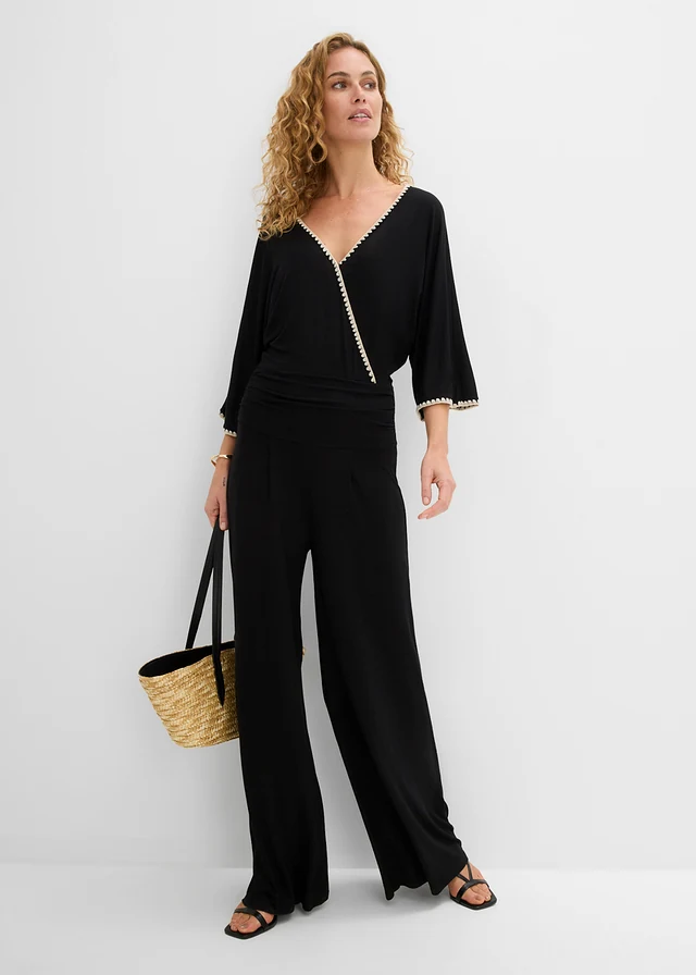 Jumpsuit van soepele viscose, Kleur: zwart