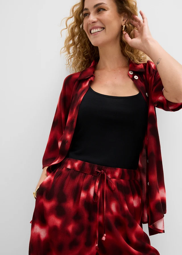 Short van gestructureerde viscose • ivoorkleur-esdoornrood-mat koraal-donkerbruin met print • product-page.page-title-suffix