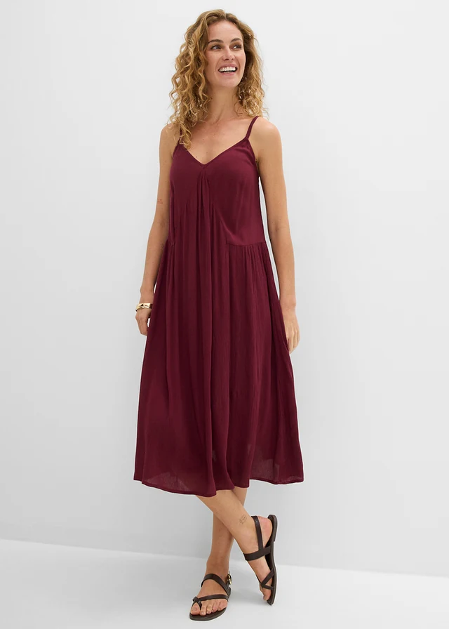 Midi jurk van gestructureerde viscose • esdoornrood • product-page.page-title-suffix