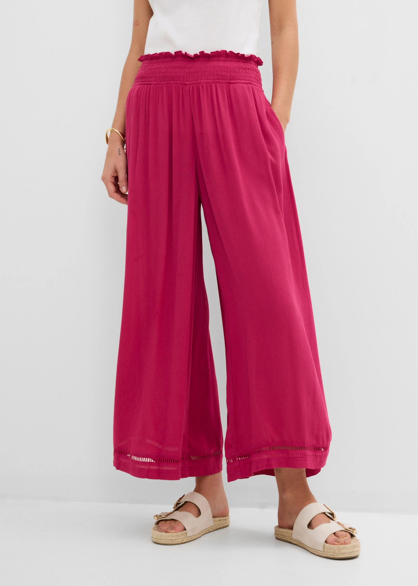 Culotte kalhoty ze strukturované viskózy • bobulově červená • bonprix obchod