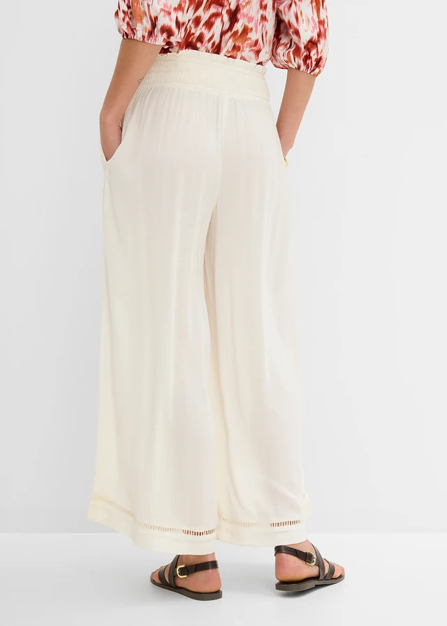 Pantaloni culotte din viscoză cu textură • ecru • magazin bonprix