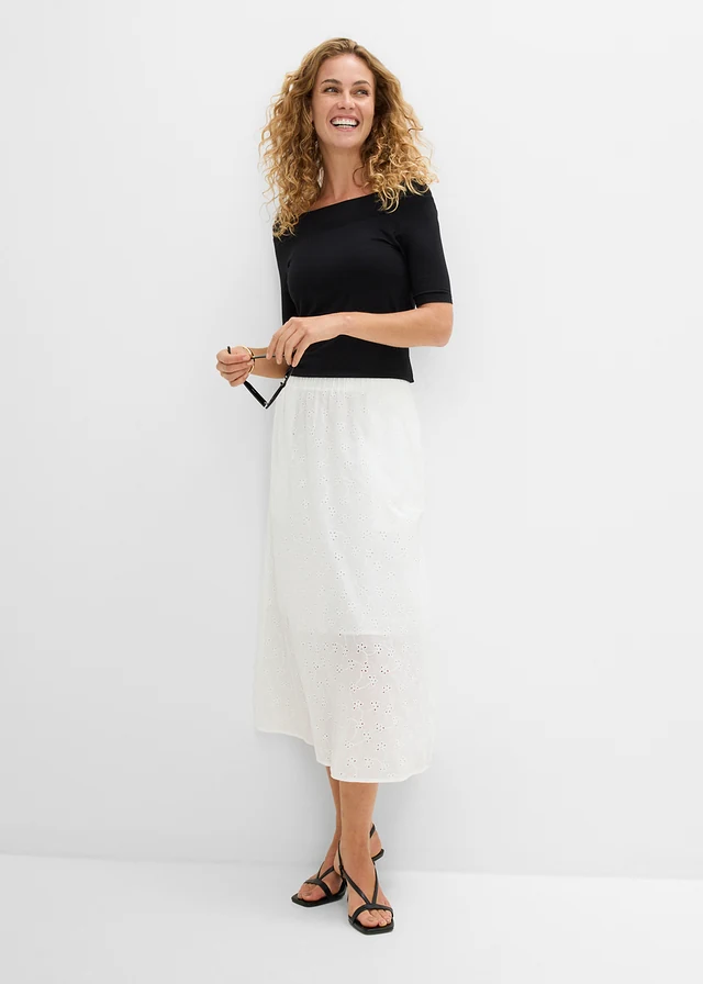 Jupe midi 100% coton, Couleur: écru