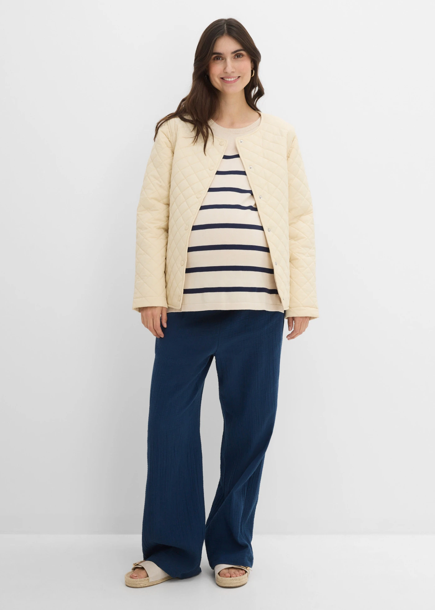 Pull de grossesse et d’allaitement en maille légère • beige galet-bleu foncé rayé • product-page.page-title-suffix