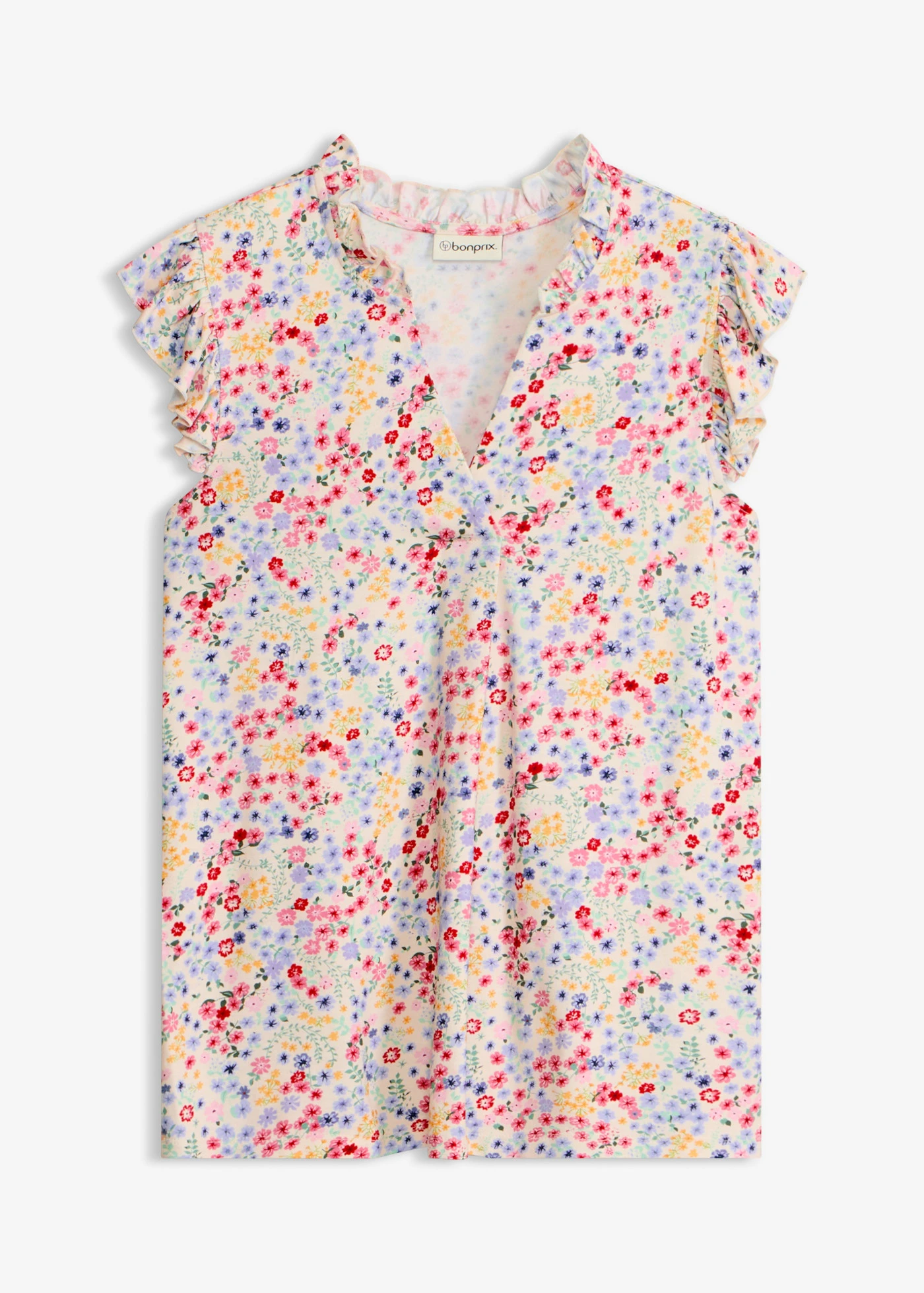 Bluză cu mânecuțe scurte, din amestec moale de viscoză • ecru-colorat floral • magazin bonprix