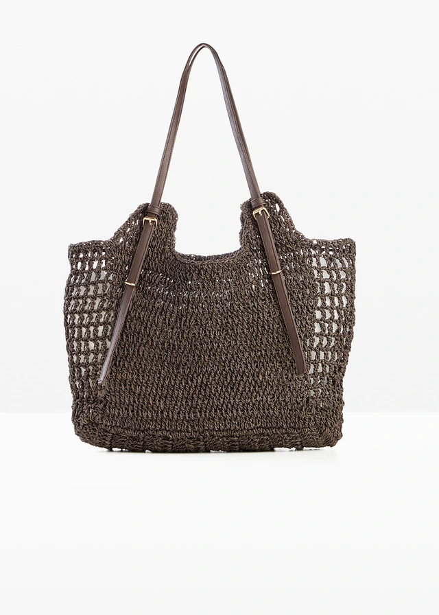 Rieten shopper met gespdetails • donkerbruin • bonprix online shop