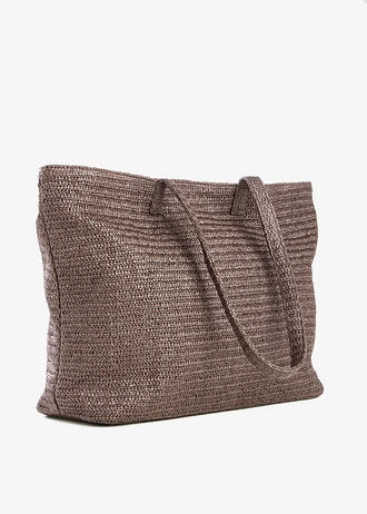 Torba typu shopper w optyce plecionki, kolor: ciemnobrązowy