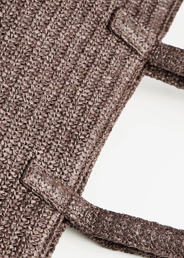 Shopper in rieten look, Kleur: donkerbruin