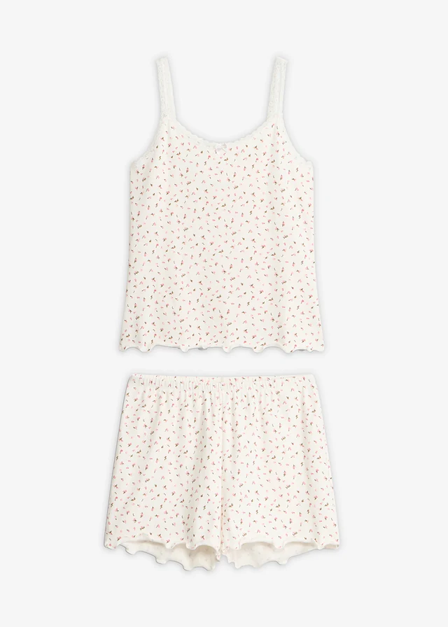 Pyjashort en matière côtelée • écru floral • Boutique bonprix