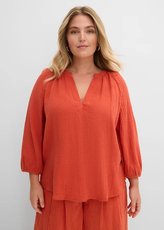 Blouse oversize en gaze de coton, Couleur: rouge cannelle
