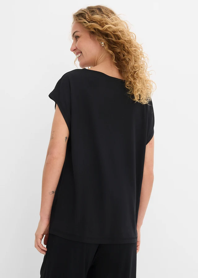 Shirt in een zachte modalmix, Kleur: zwart