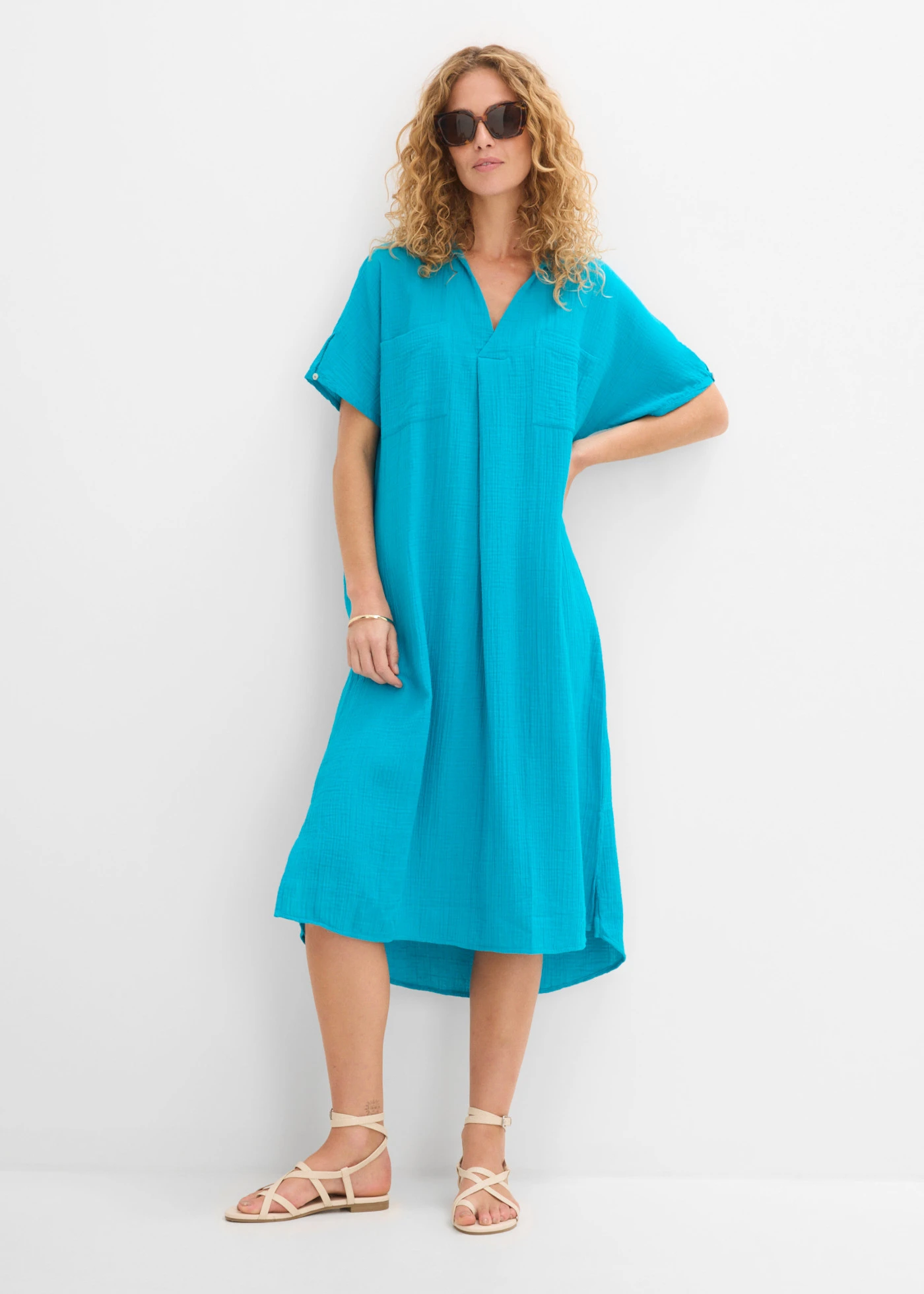 Robe caftan en gaze de coton douce • bleu lagon • product-page.page-title-suffix