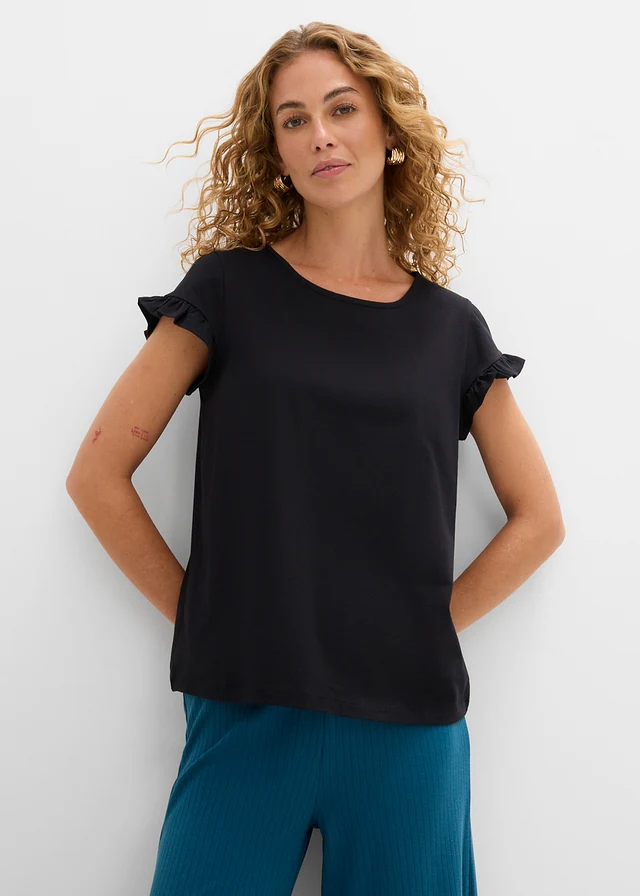 T-shirt van puur katoen, Kleur: zwart