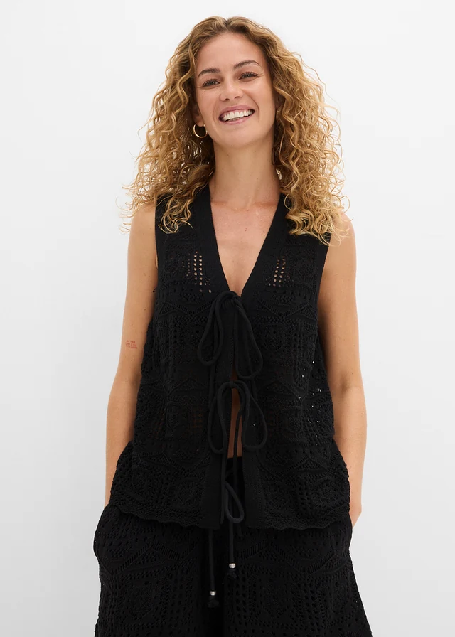 Ajour vest van een katoenmix • zwart • product-page.page-title-suffix