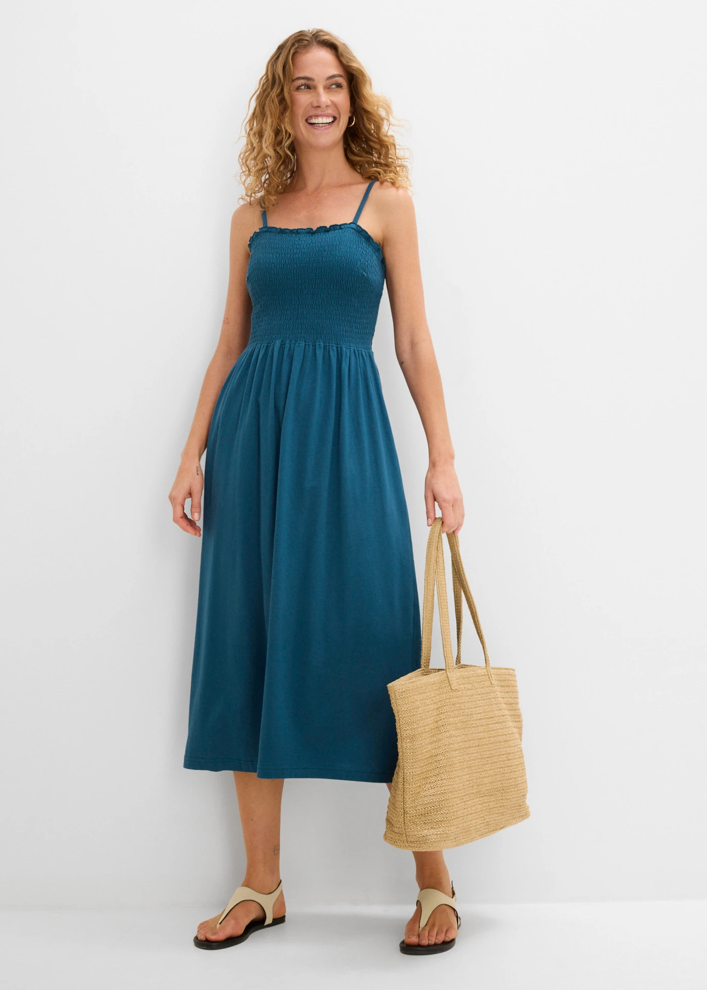 Rochie din jerse din bumbac organic 100% • albastru-petrol • magazin bonprix