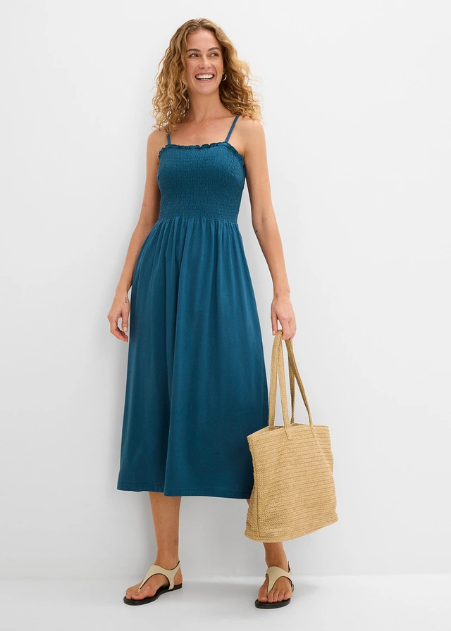 Rochie din jerse din bumbac organic 100% • albastru-petrol • magazin bonprix