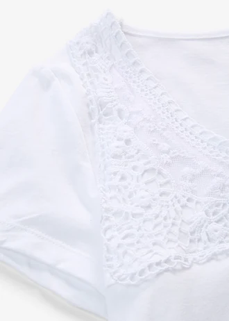 T-shirt coton et dentelle, manches courtes • blanc • Boutique bonprix