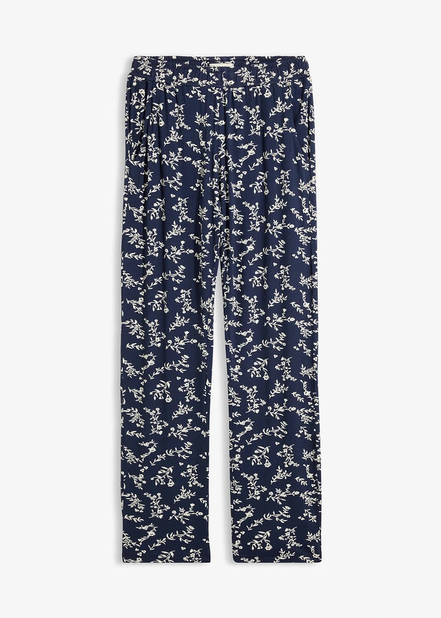 Žerzejové kalhoty ze směsi s viskózou • tmavě modrá s květy • bonprix obchod