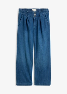 Wide leg jeans met high waist en comfortband, cropped, Kleur: blue stone