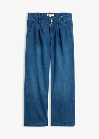Jeansy wide leg, high waist z wygodną talią • niebieski "stone" • sklep bonprix