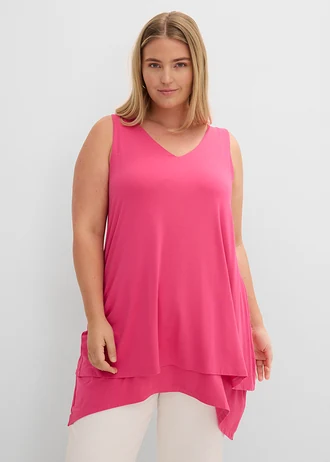 Top long double épaisseur en viscose extensible, Couleur: fuchsia