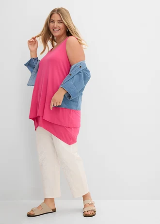 Top long double épaisseur en viscose extensible, Couleur: fuchsia