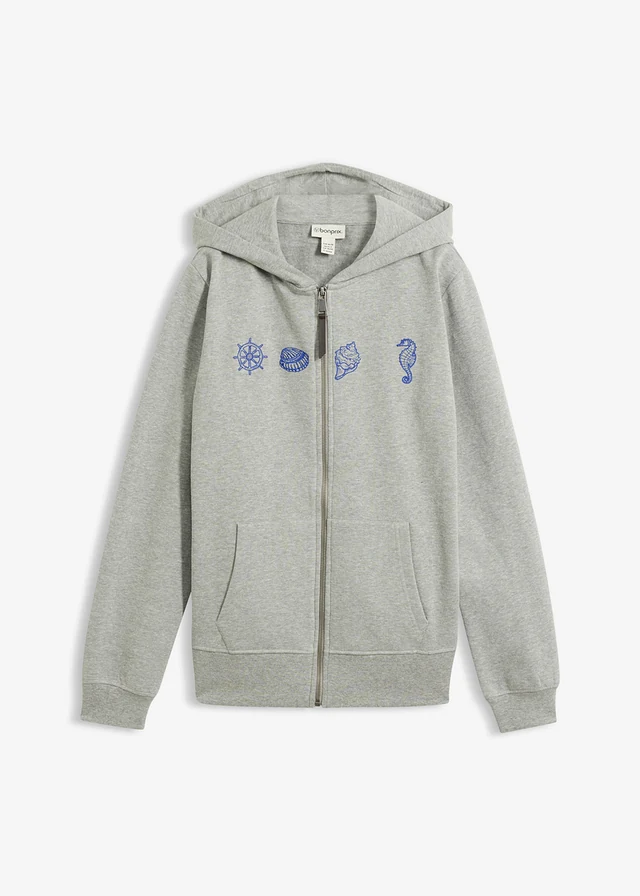 Sweatvest met capuchon van puur katoen, Kleur: lichtgrijs gemêleerd