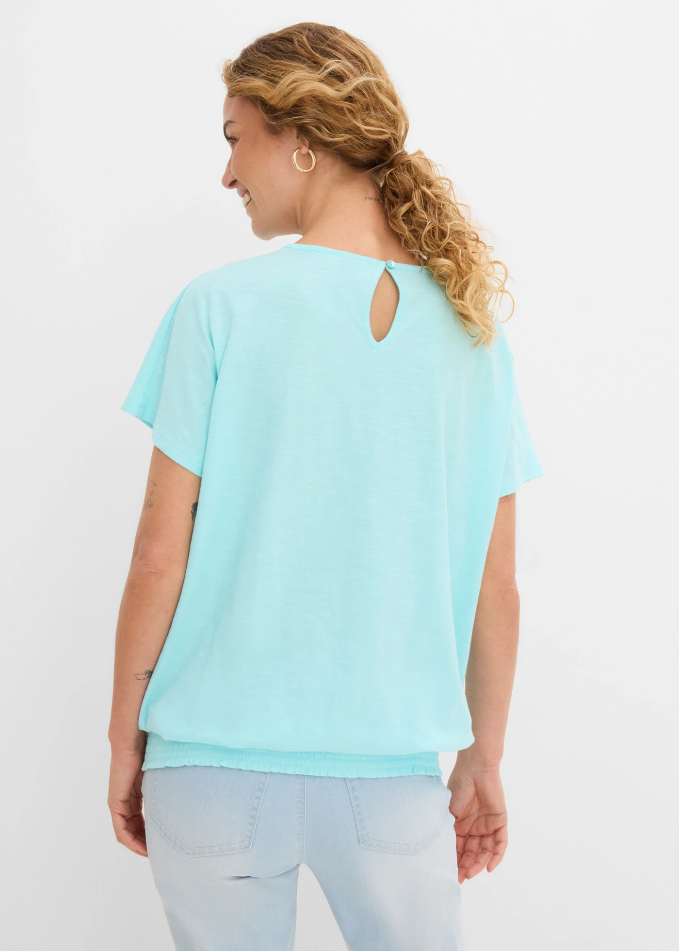Shirt van effectgaren met gesmokte boord • aquablauw • product-page.page-title-suffix