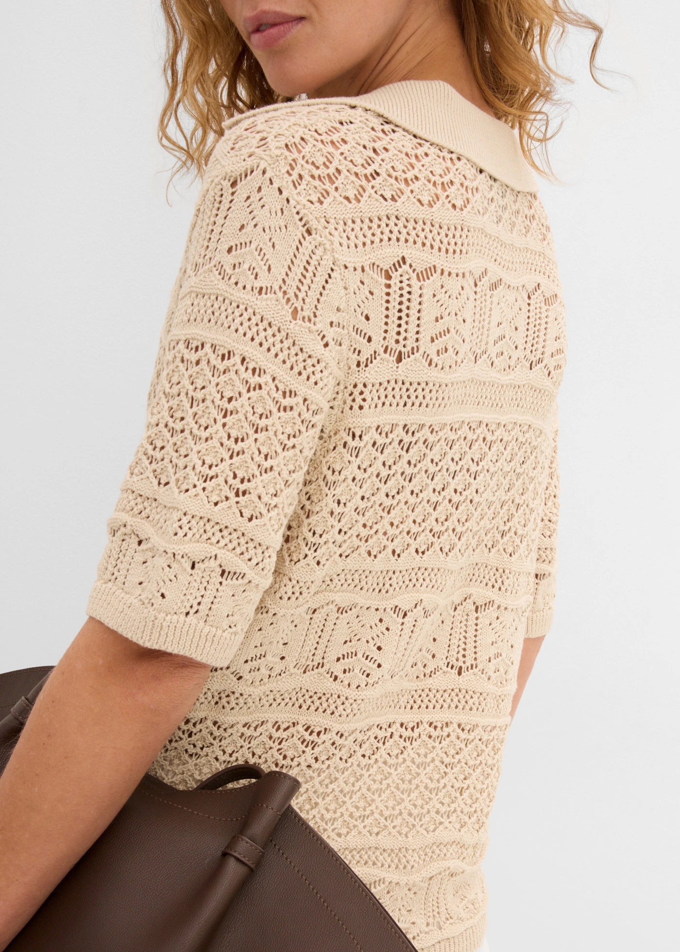 Pull ajouré à col polo • sable clair • product-page.page-title-suffix