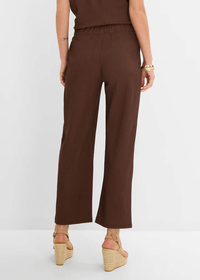 Pantalon en jersey crêpe texturé, Couleur: marron foncé