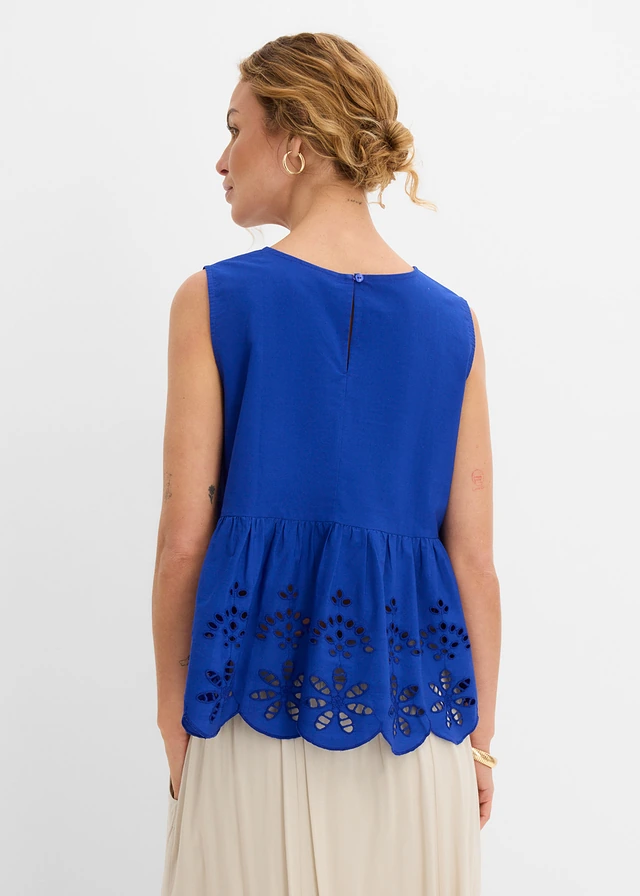 Blouse sans manches avec broderies anglaises, fendue sur les côtés • bleu cobalt • product-page.page-title-suffix