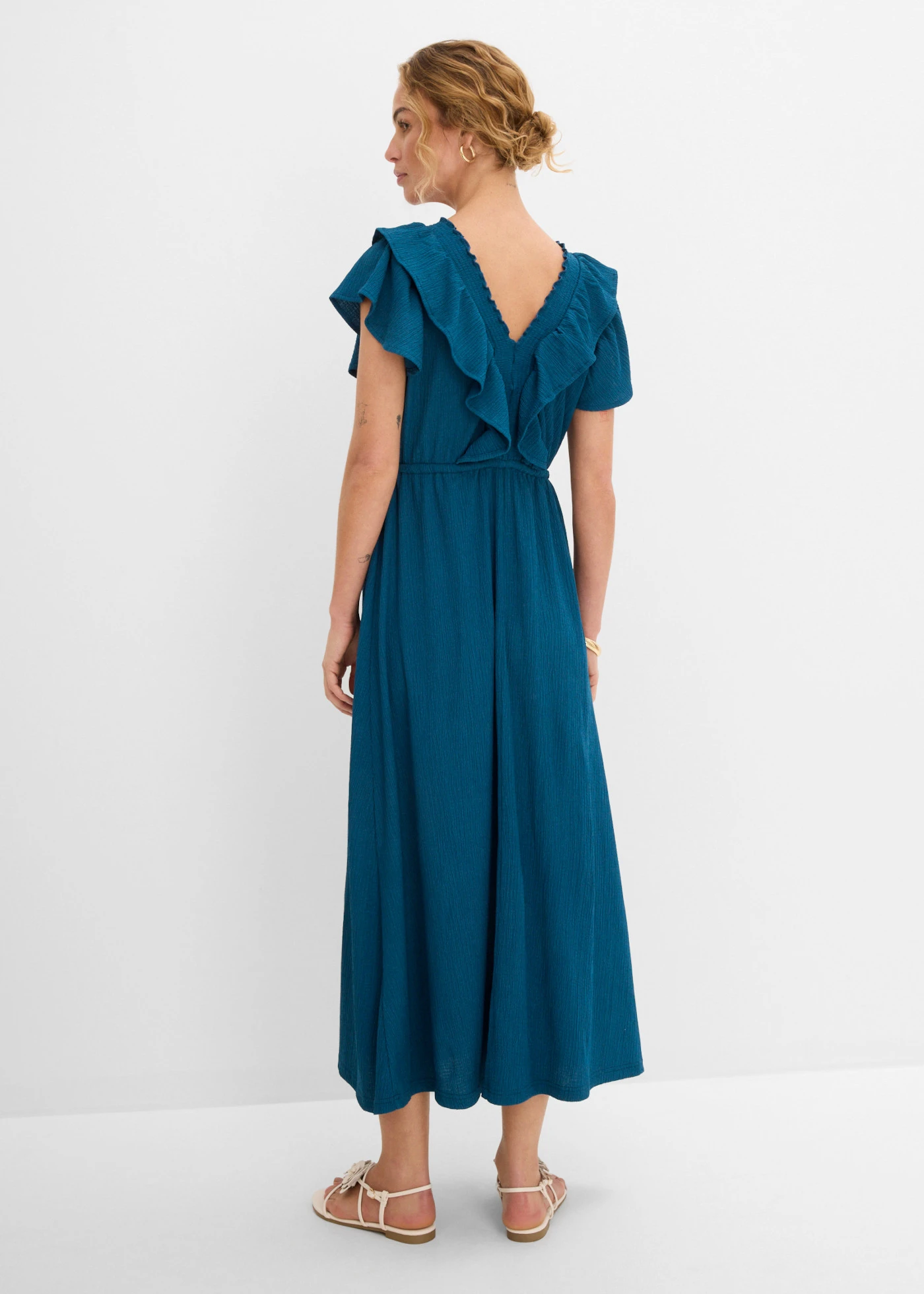 Maxi jurk met volant • blauwpetrol • product-page.page-title-suffix