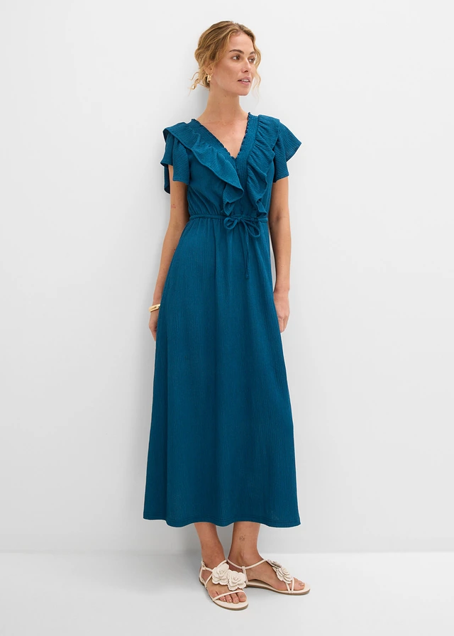 Maxi jurk met volant • blauwpetrol • product-page.page-title-suffix
