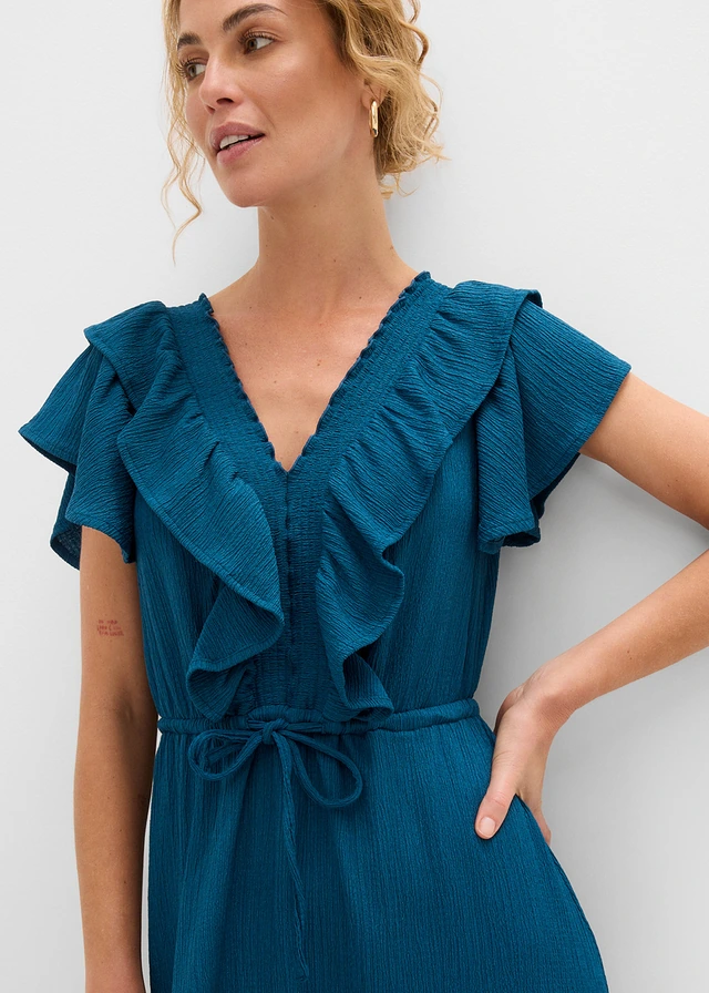 Maxi jurk met volant • blauwpetrol • product-page.page-title-suffix