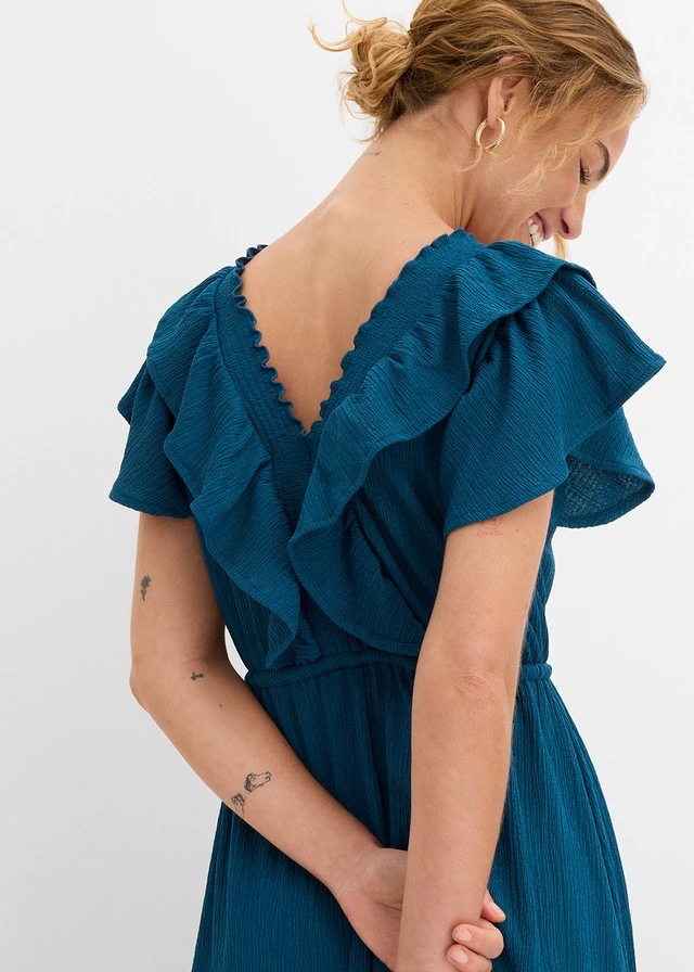 Maxi jurk met volant • blauwpetrol • product-page.page-title-suffix