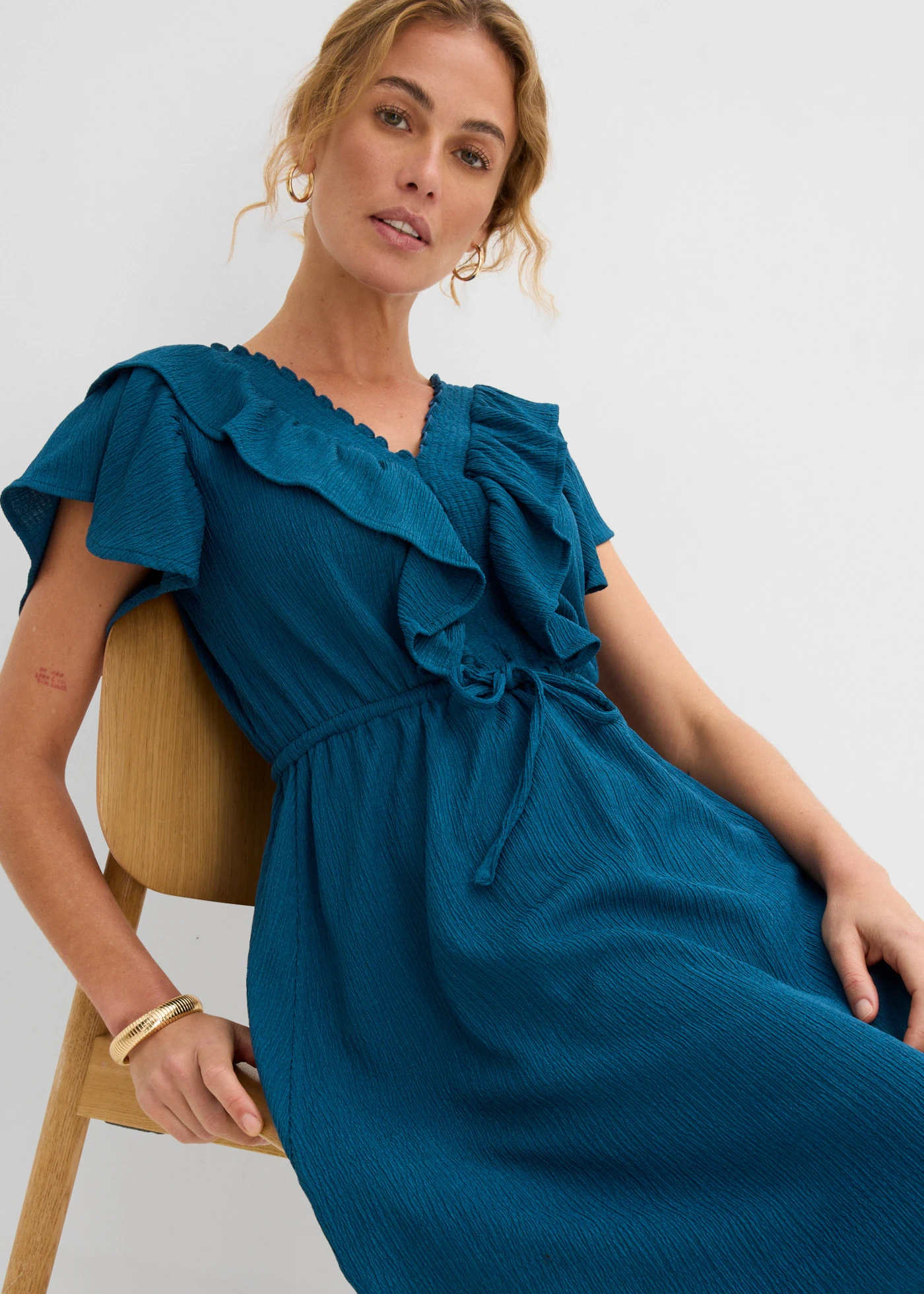 Maxi jurk met volant • blauwpetrol • product-page.page-title-suffix